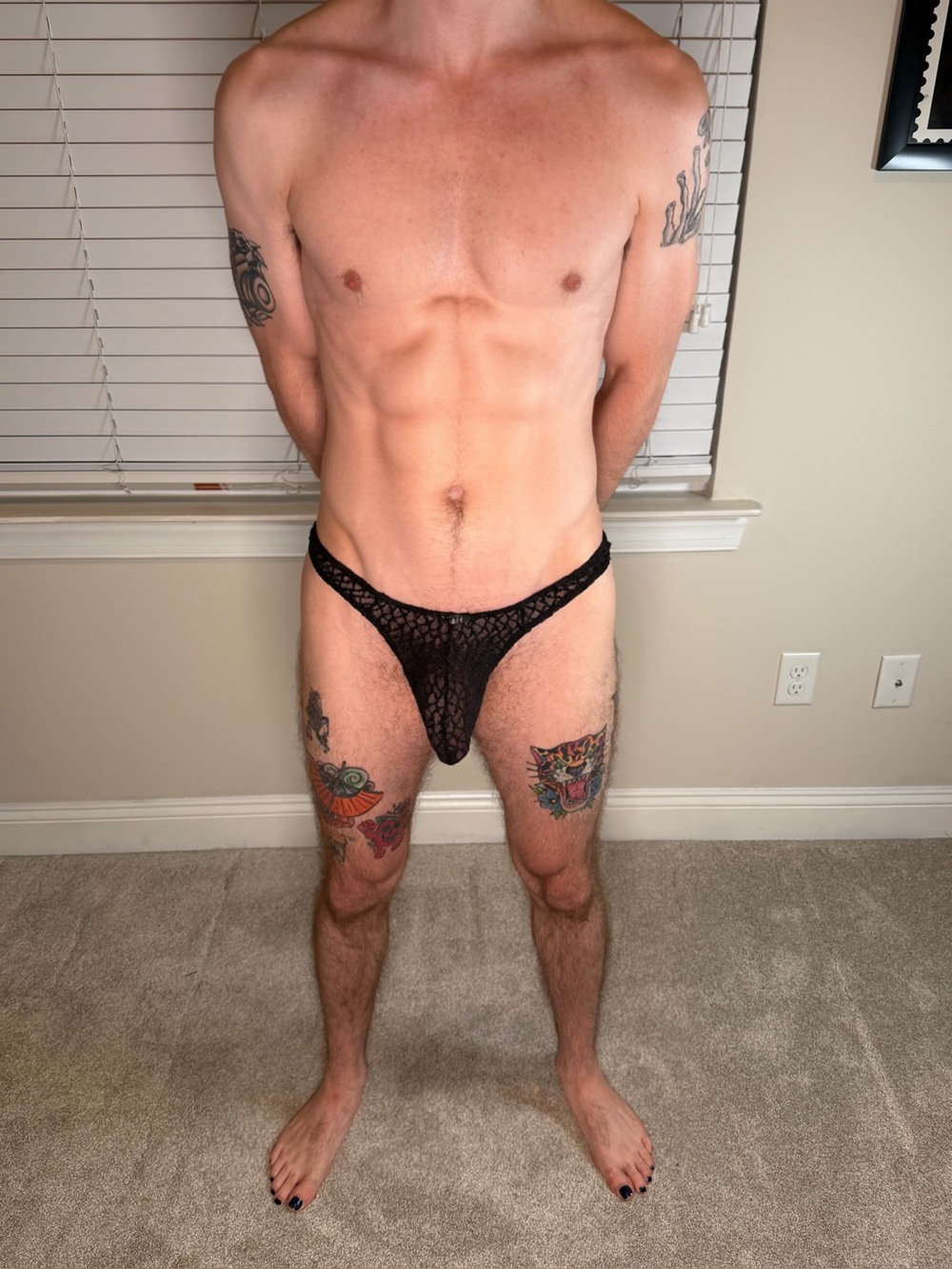 Men's Black Lace Low-Rise Thong Underwear